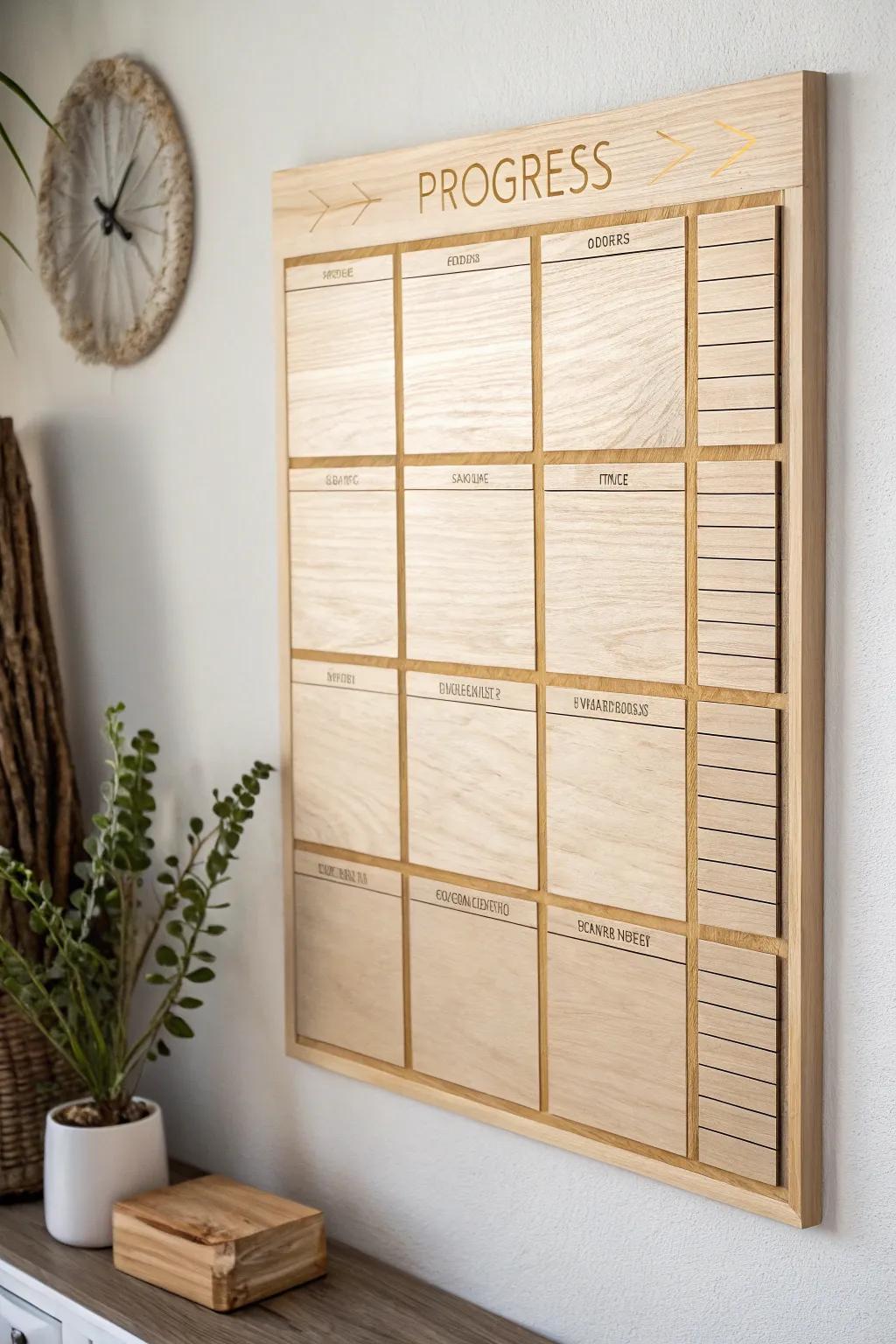 Organize your goals with elegance: Embrace sectioned success on a beautifully crafted progress board.
