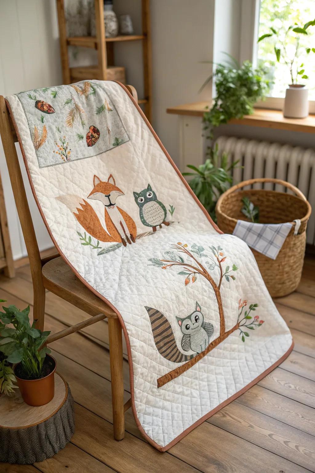Embrace the magic of the forest with our Whimsical Woodland Friends quilt, where simplicity meets enchanting charm.