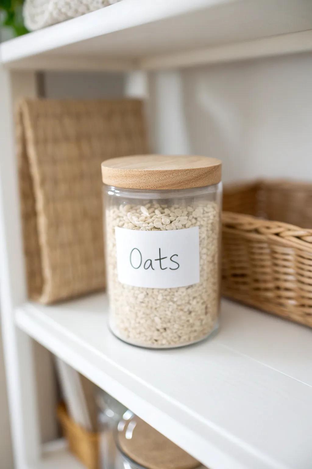 Eye-level storage for daily staples—one beautiful jar makes your reach-in pantry effortless.