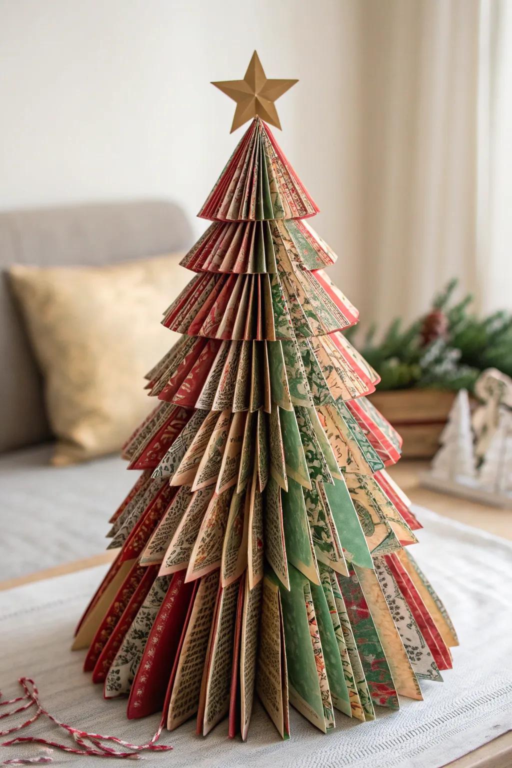 Upcycle with Style: Transform old magazines into a vibrant, minimalist Christmas tree this holiday season.