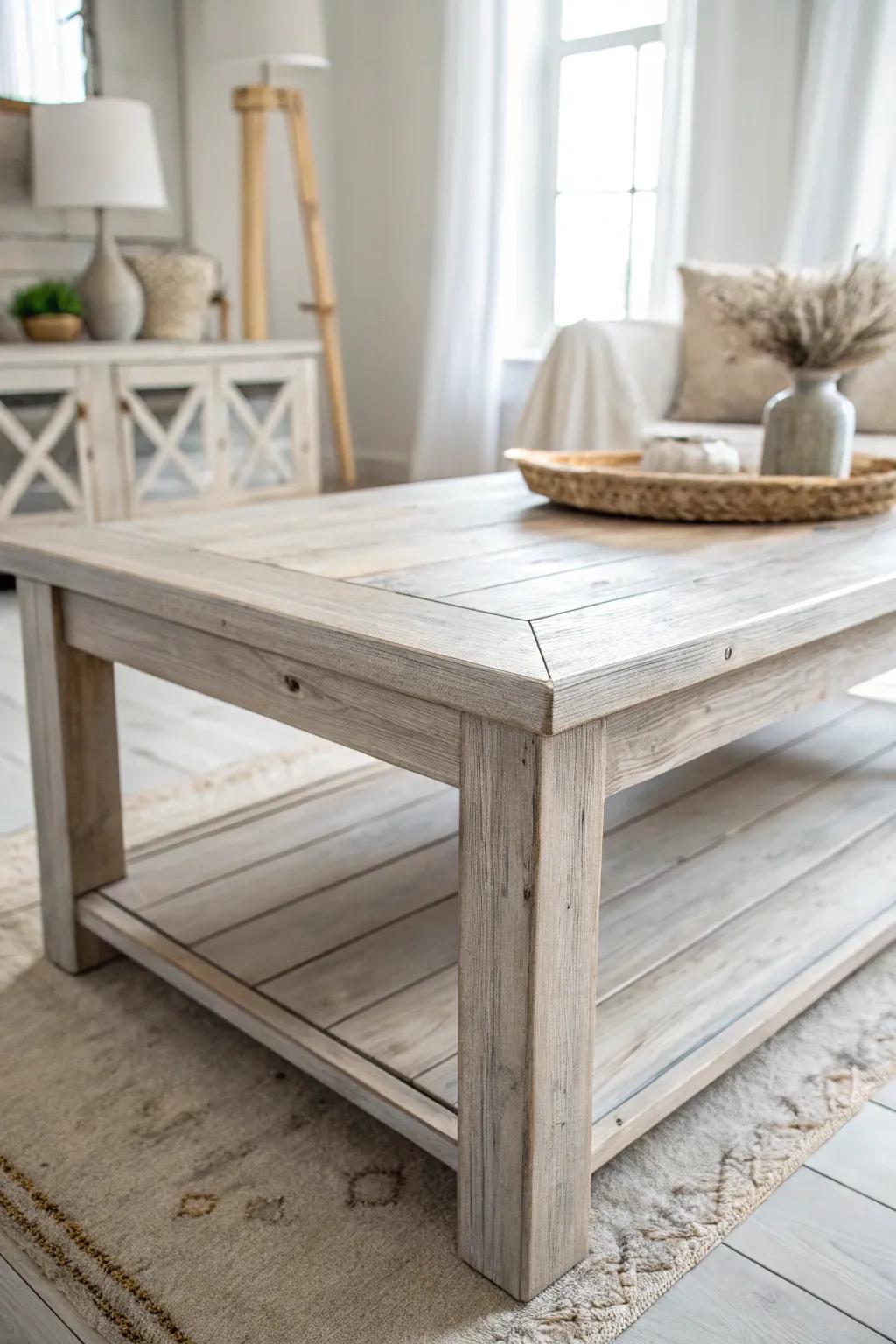 Light gray wash refinish: keep the wood grain and brighten your coffee table with an airy tone.