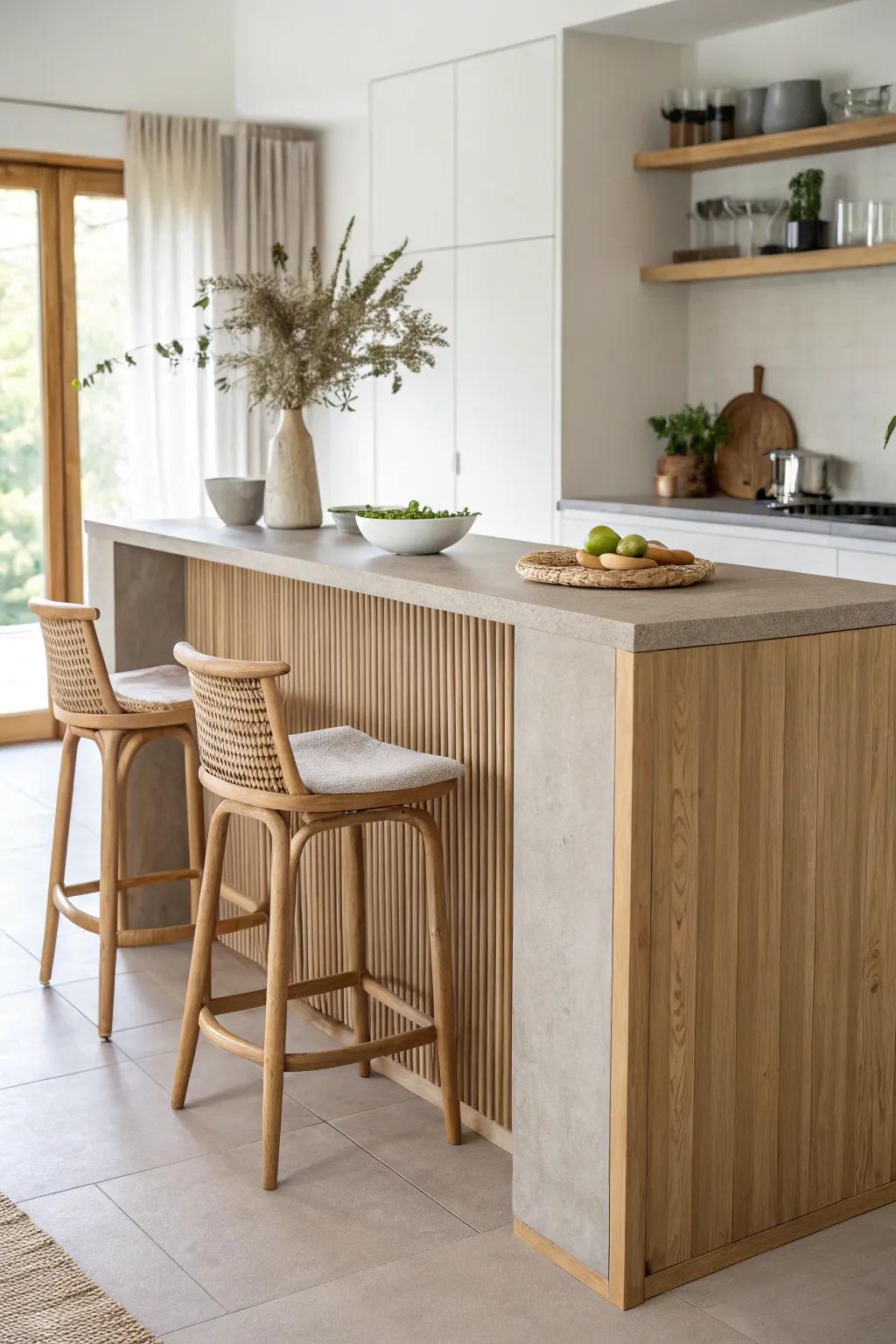 Half-wall breakfast bar divider: extra seating and separation without stealing space.