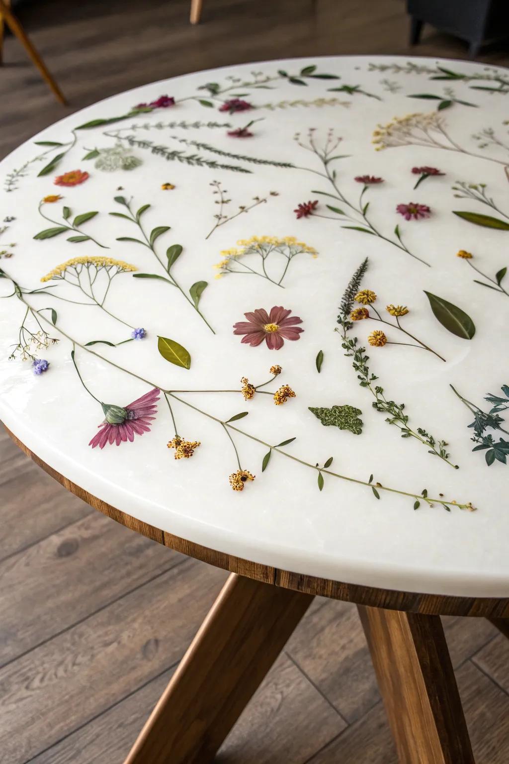 Bring the beauty of nature indoors with this stunning botanical-themed epoxy table.