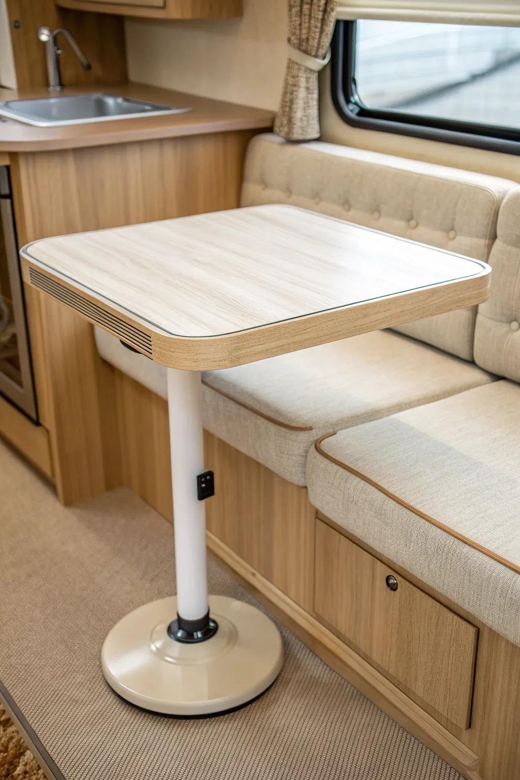 Keep the classic dinette table—add a linen cover for fast nightly resets and no scratches.