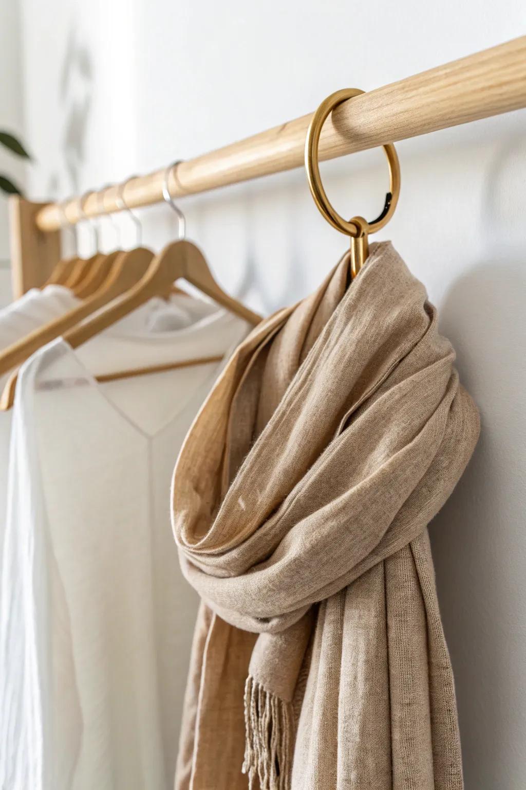 A single S-hook turns your closet rod into a sleek, slideable scarf library.