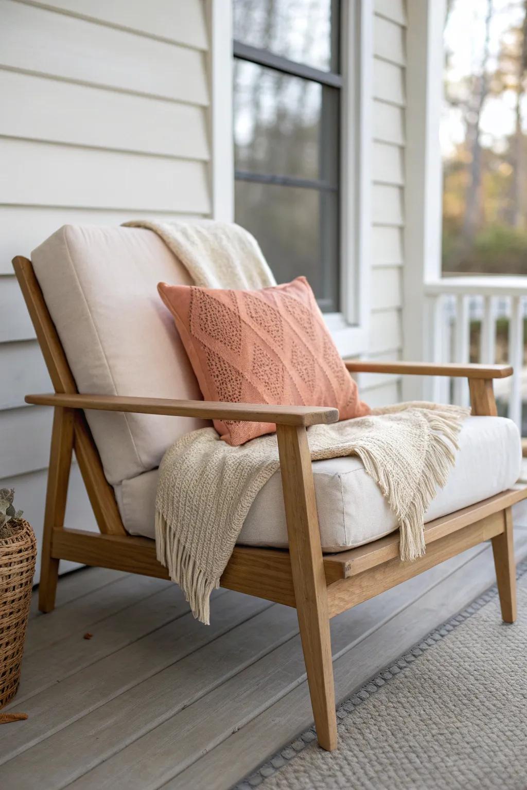 A single comfy chair transforms a small screened porch into the coziest mobile-home coffee nook.