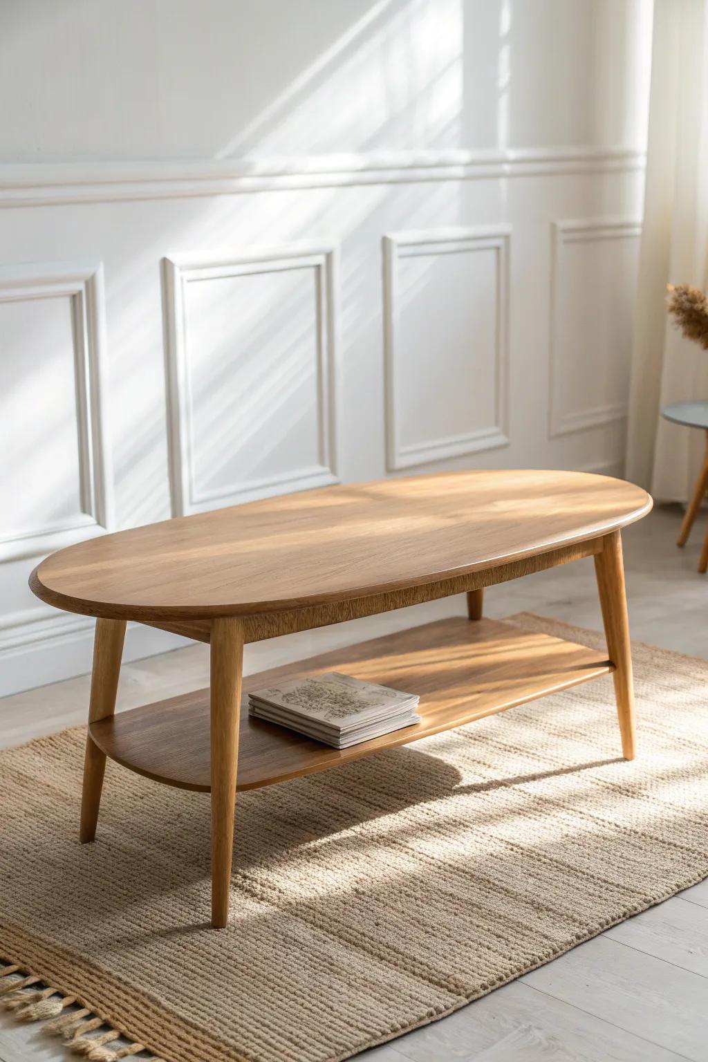 A slim, airy coffee table keeps tight walkways open—perfect for budget-friendly small living rooms.