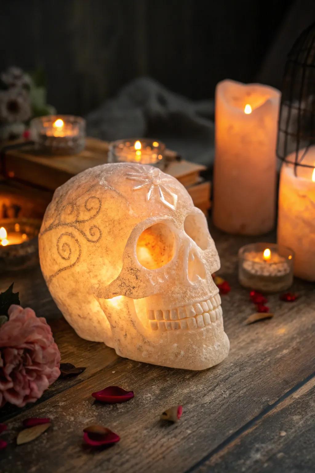 Illuminate your space with the mystical glow of handcrafted skull luminaries.