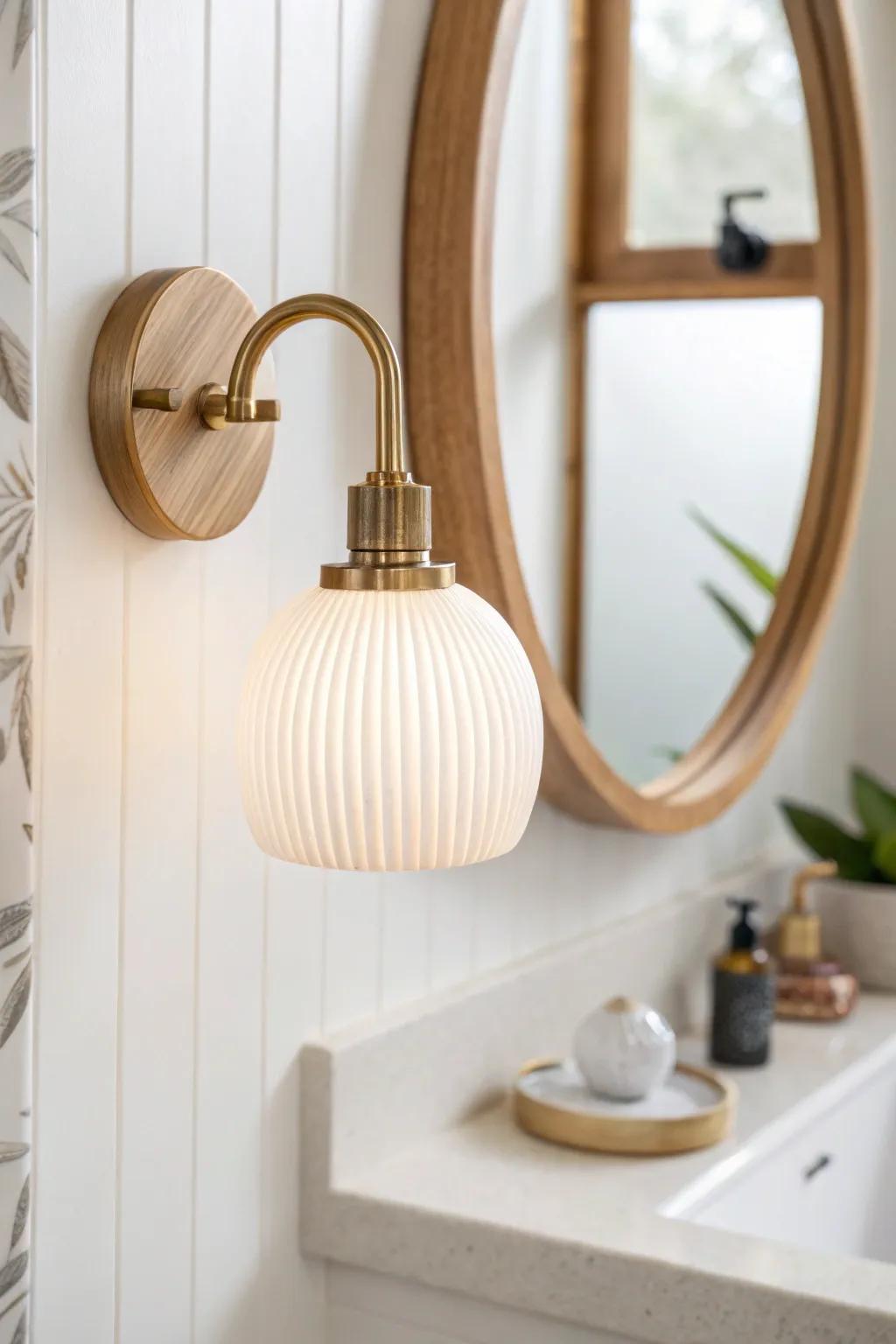 A warm brass wall sconce by the mirror instantly elevates a small bathroom and softens shadows.