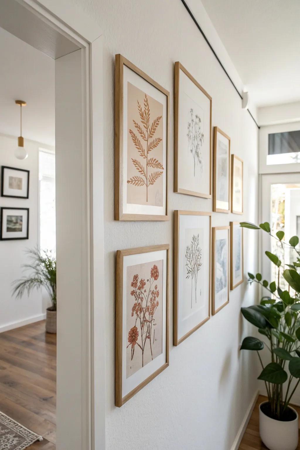 Wrap art around the corner with light frames—tiny rentals instantly feel curated and spacious.