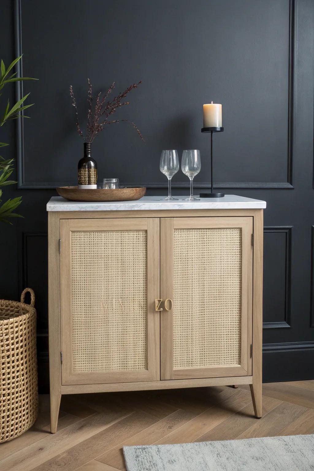 This compact sideboard doubles as a dining-room dry bar—just add a tray and you’re ready.