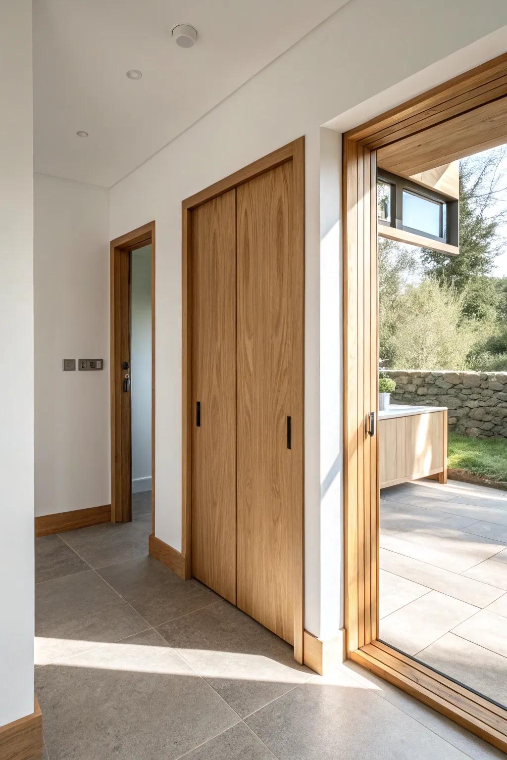 Swap a swinging door for a sleek pocket slider—instant floor space and a calmer entry.