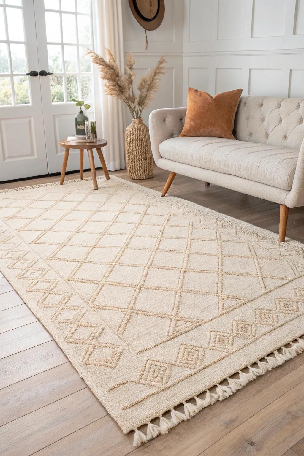 Go bigger with your rug—front legs on it instantly makes a small formal room feel elegant.