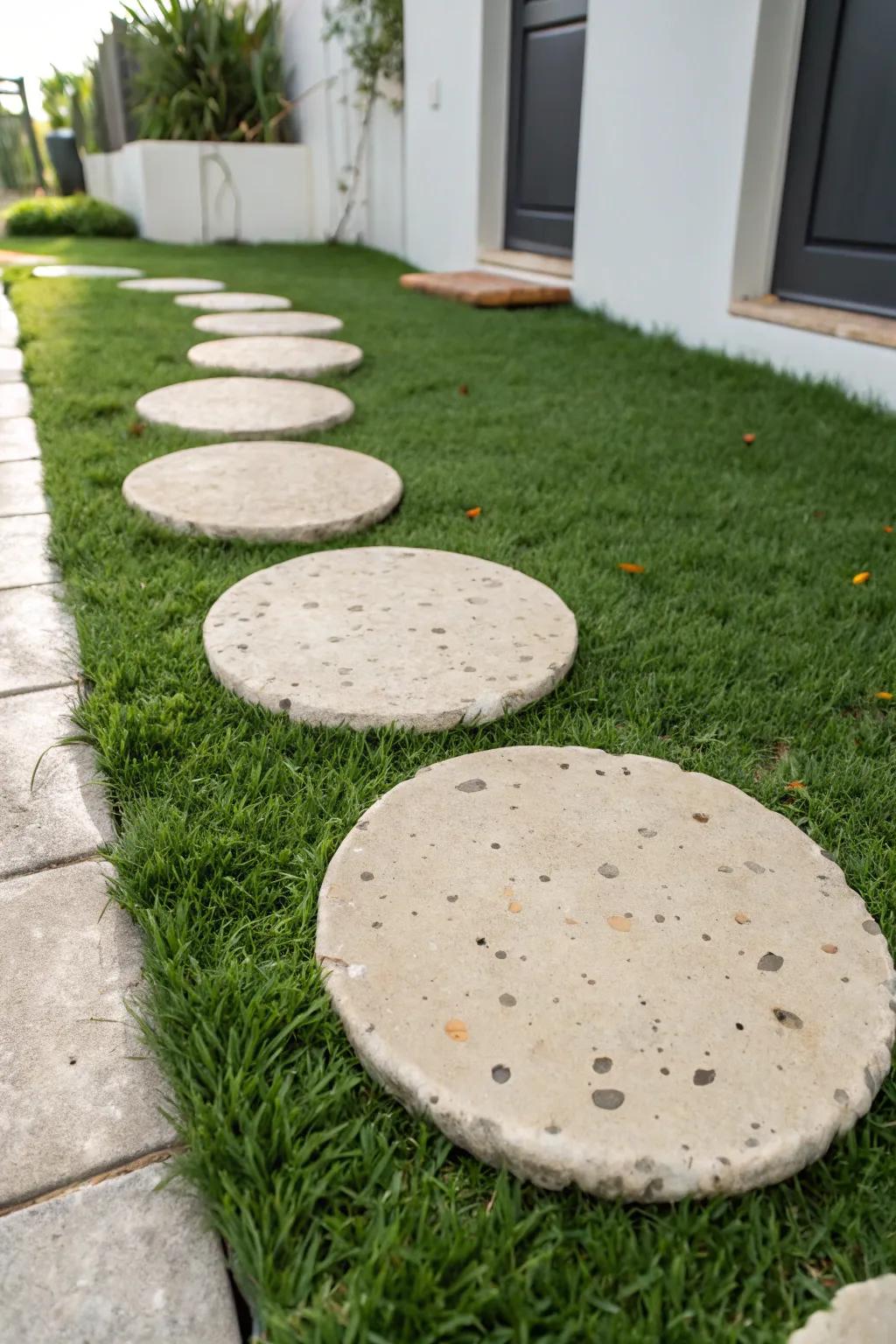 A crisp stepping-stone line in artificial turf adds structure and makes small gardens feel bigger.