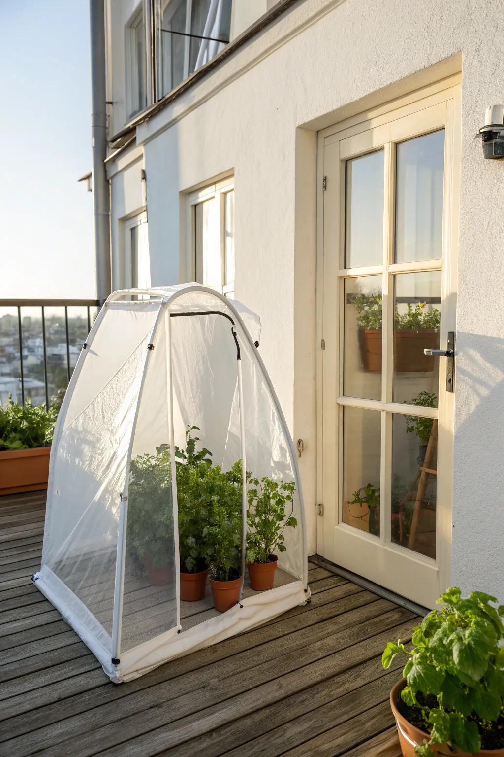 Fold-away balcony greenhouse tent for tiny spaces—seasonal growing without clutter.