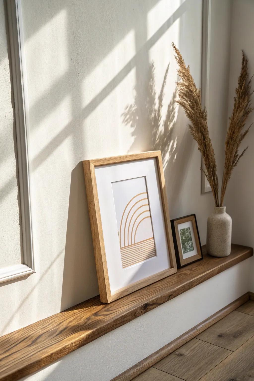 A simple, curated gallery wall starts with one frame in a tight, neutral color family.