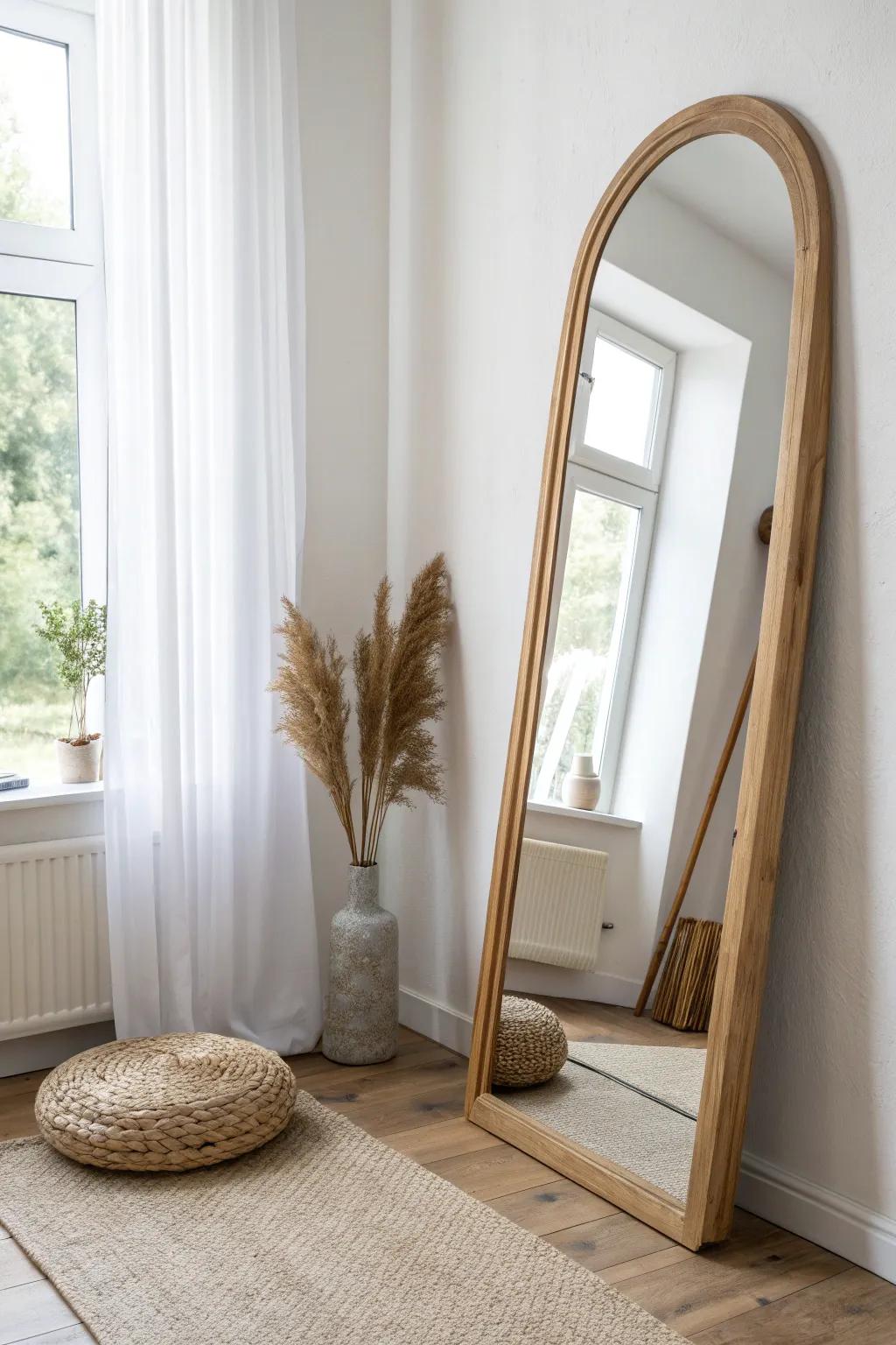 One oversized mirror: instant light, depth, and a bigger feel—without adding clutter.