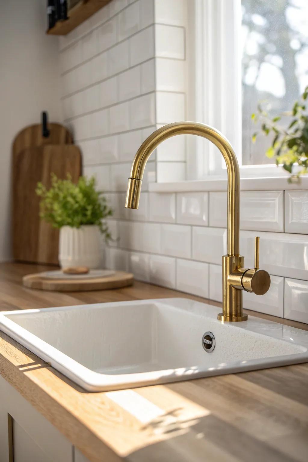 A high-arc faucet adds instant clearance—perfect for filling tall pots in a tiny sink.