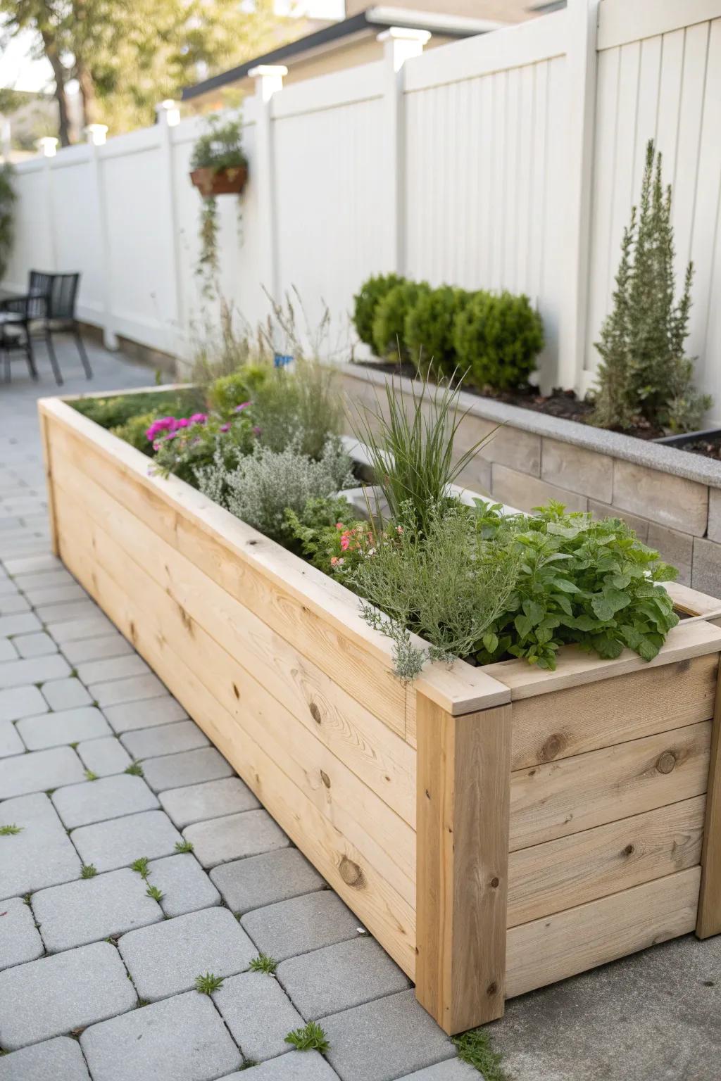 Line the edges with a raised bed to keep planting tidy and the center open and airy.
