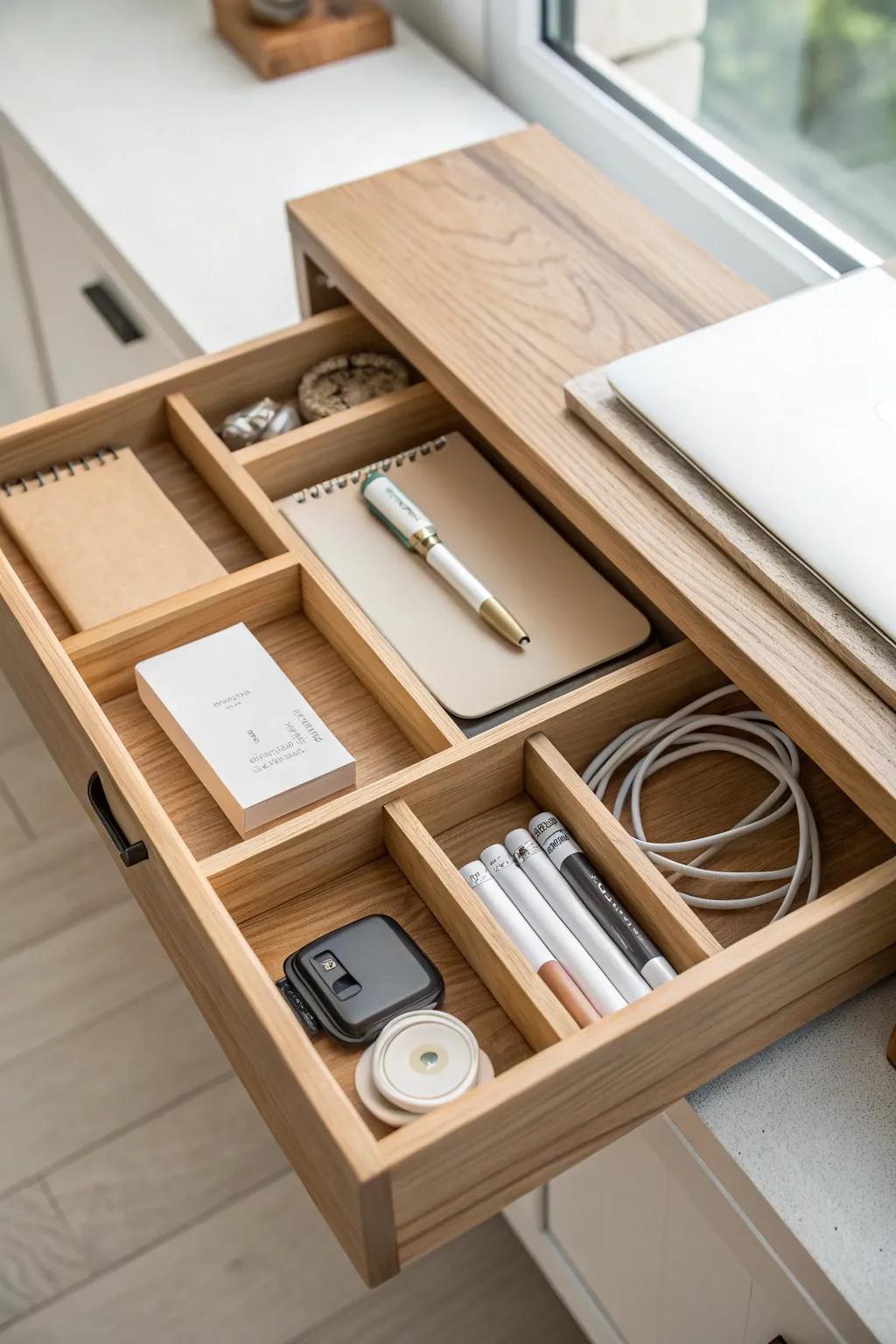 Bamboo drawer dividers that fit perfectly—turn a messy desk drawer into a calm supply library.