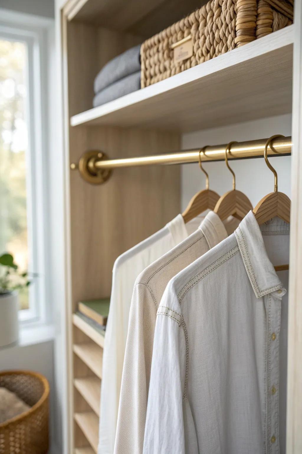 Double-hang short items to add an instant second row of closet storage—no remodel needed.