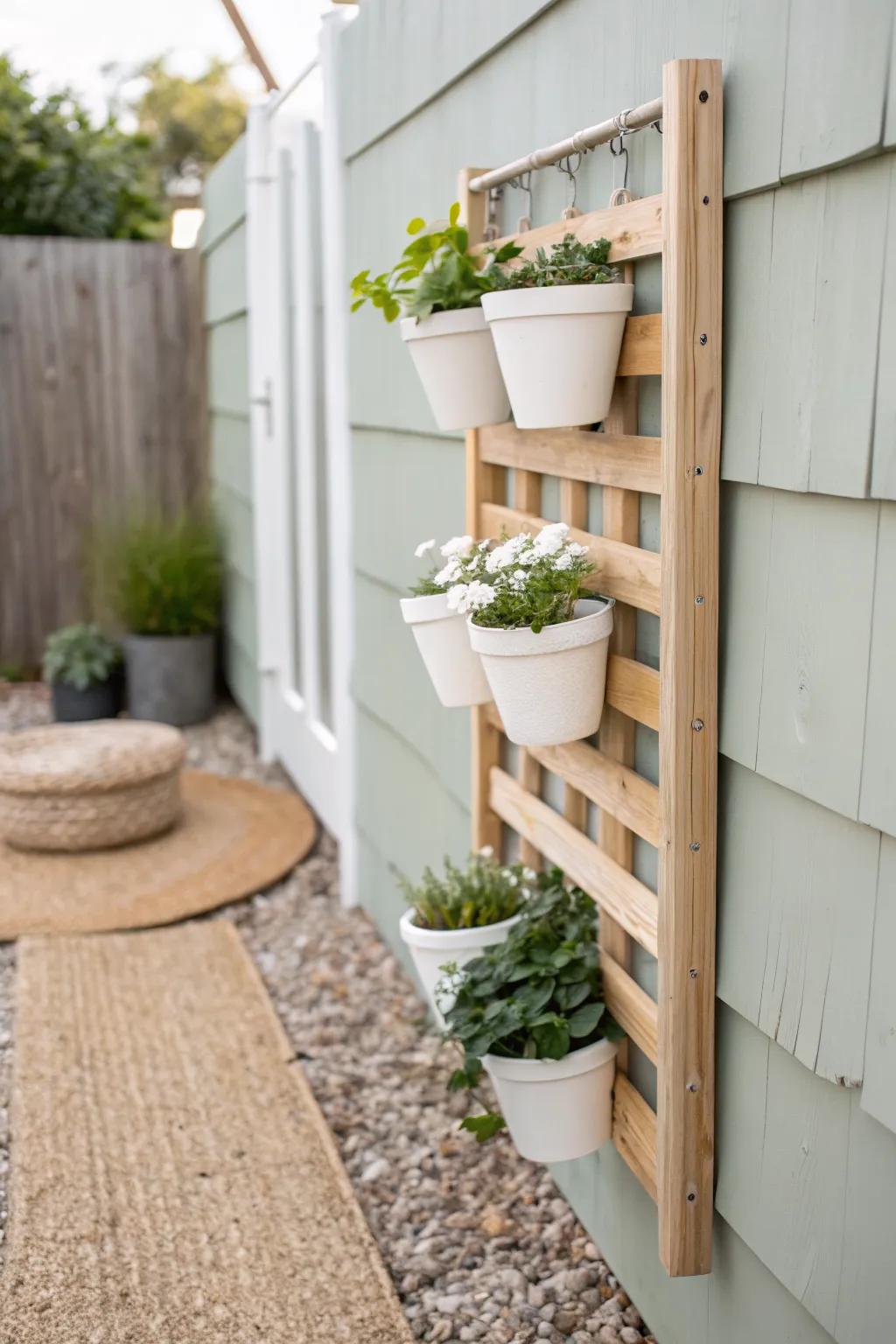 Go vertical with wall planters—lush greenery without stealing a single inch of patio floor.