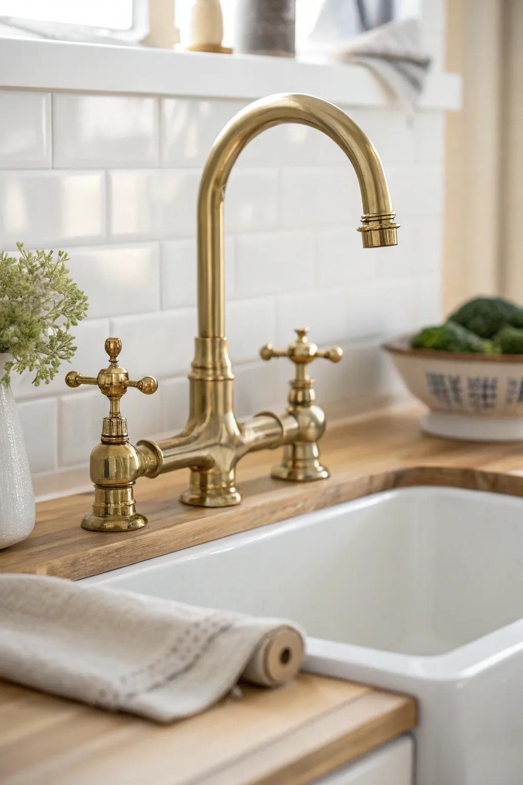 A classic bridge-style faucet brings instant Victorian charm—without adding clutter.