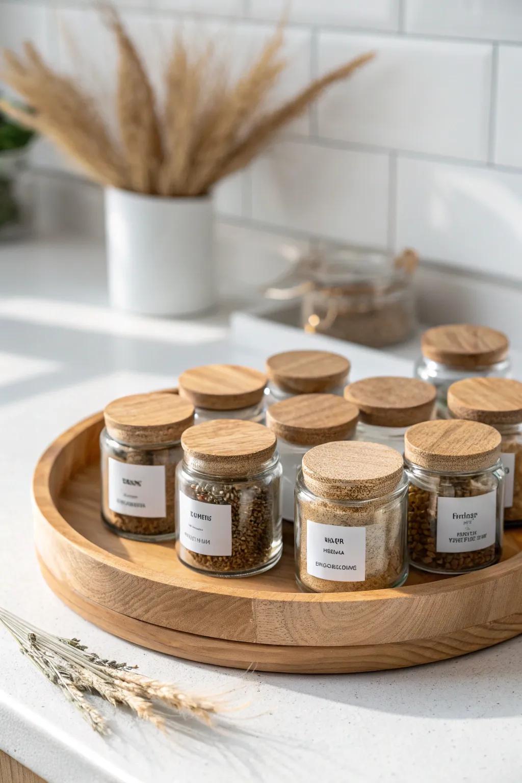 A minimalist Lazy Susan keeps your daily spices visible—one quick spin in a tiny cabinet.
