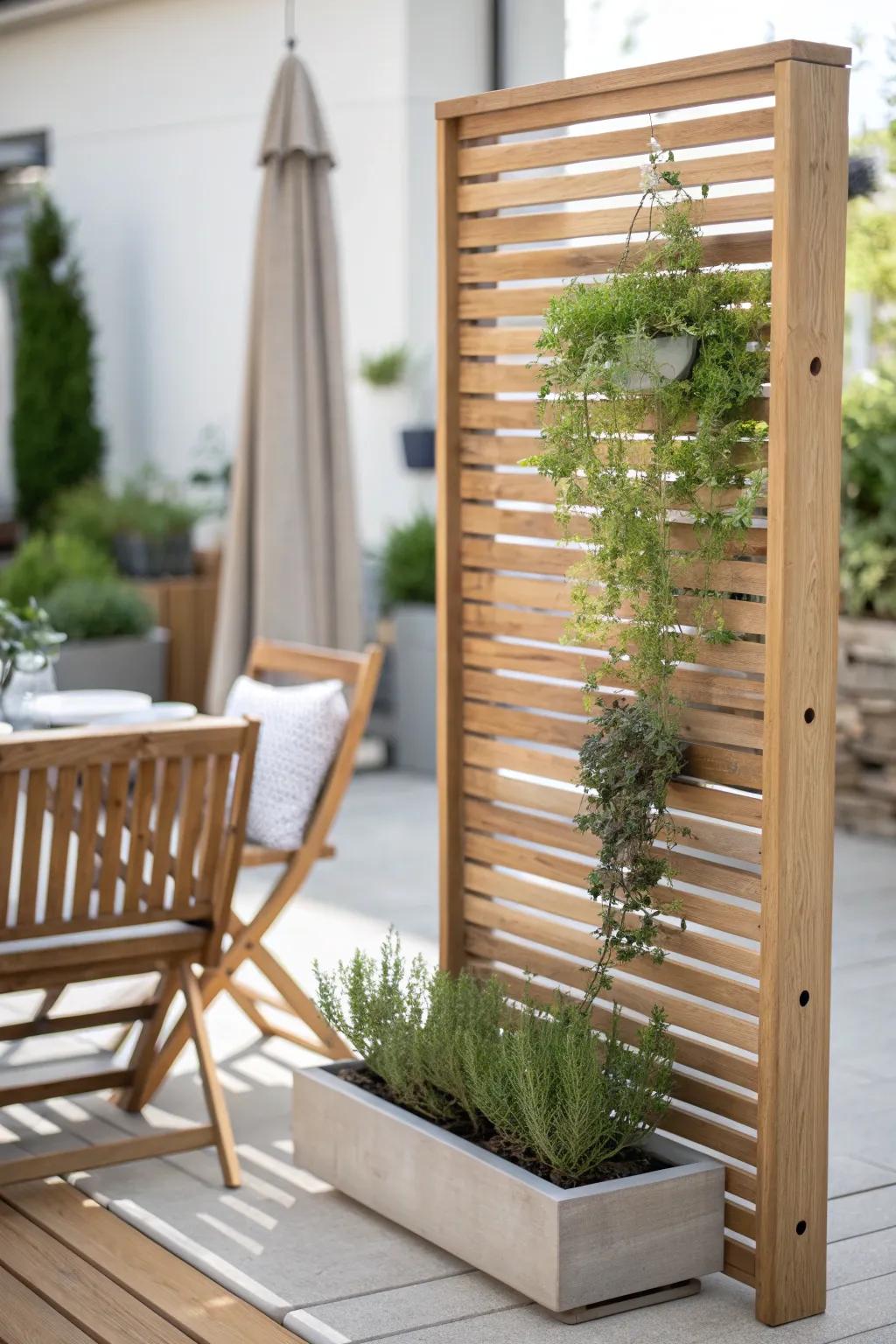 One elegant divider creates two mini zones: a cozy sit spot and a fresh grow corner.