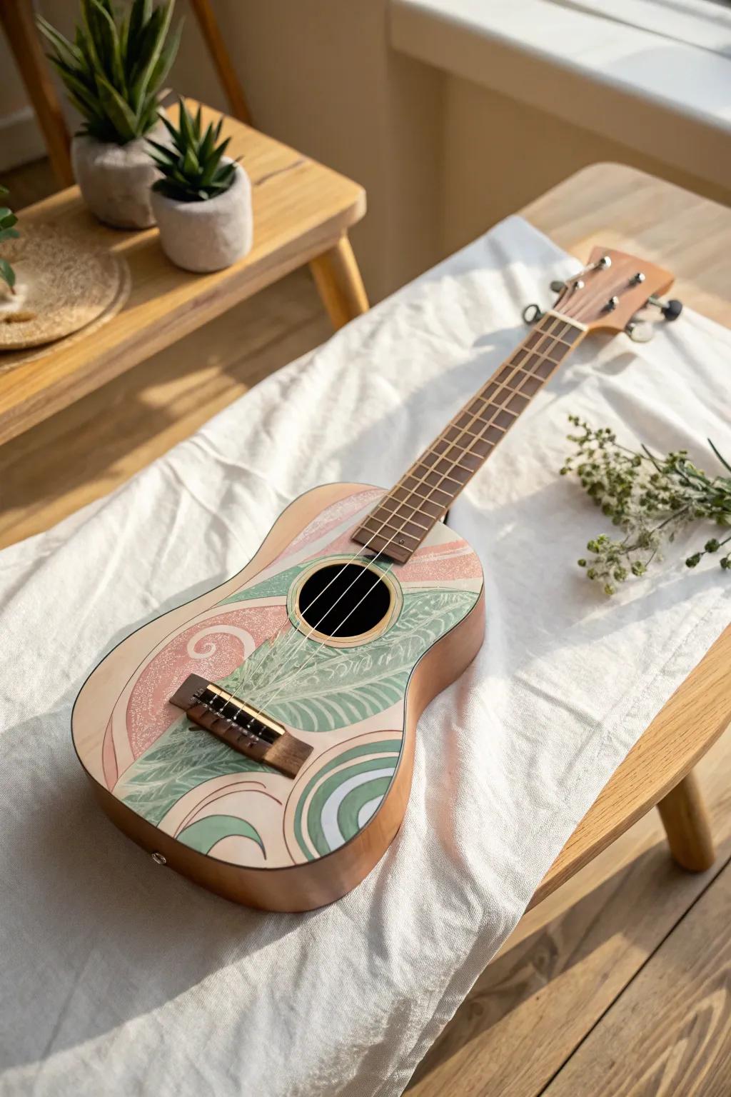Embrace the harmony of art and music with an abstract touch on your ukulele.