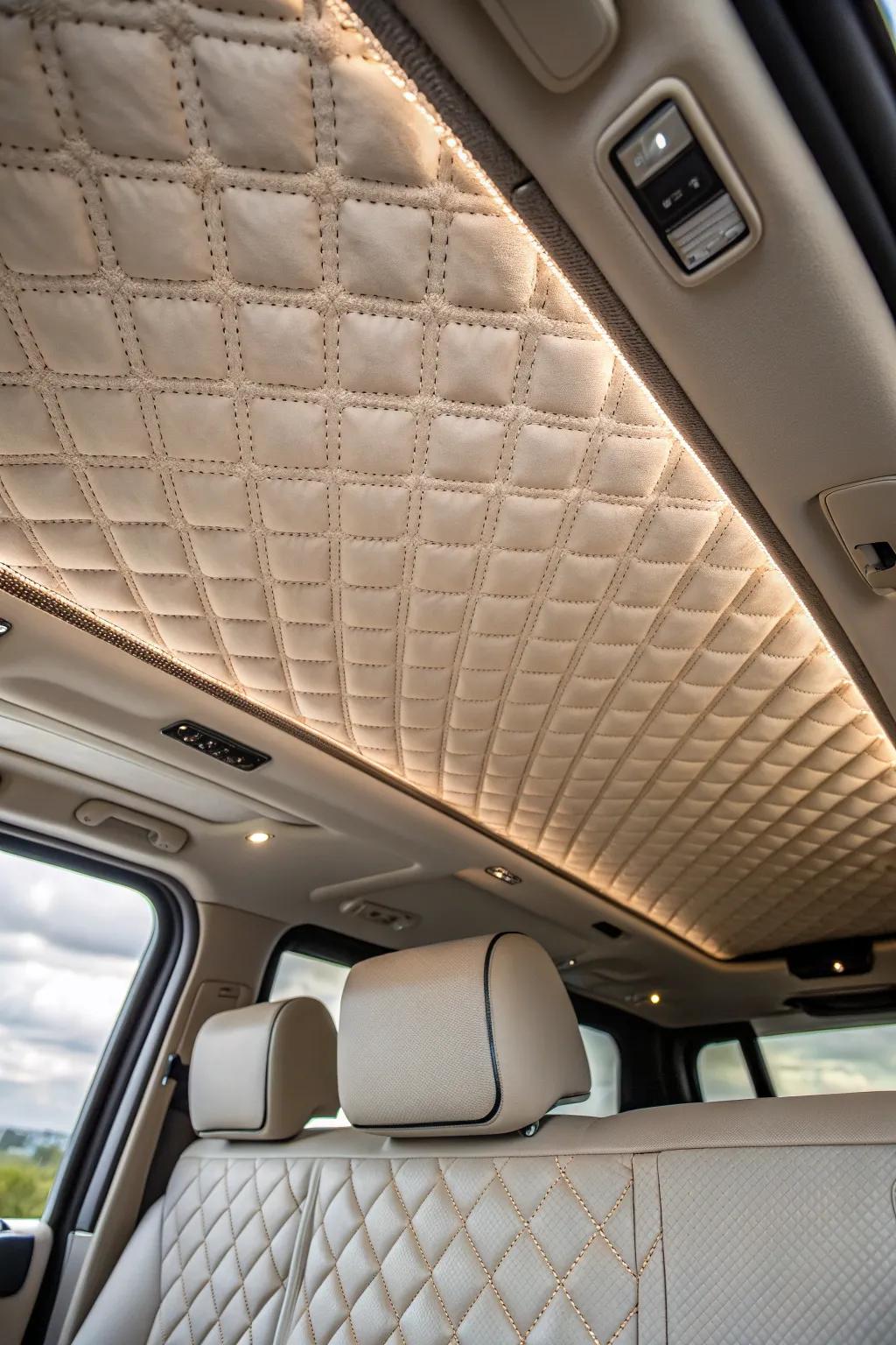 Elevate your van's interior with a touch of luxury: quilted ceiling for ultimate comfort and style.