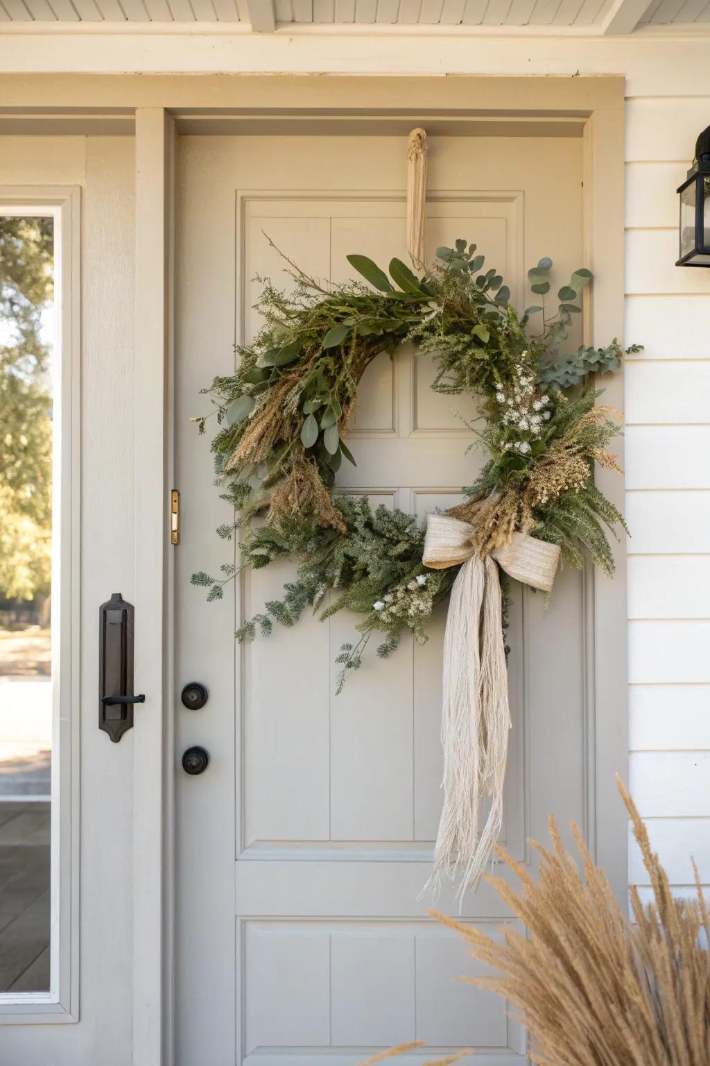 Swap in a simple seasonal wreath for instant curb appeal—zero floor space needed.