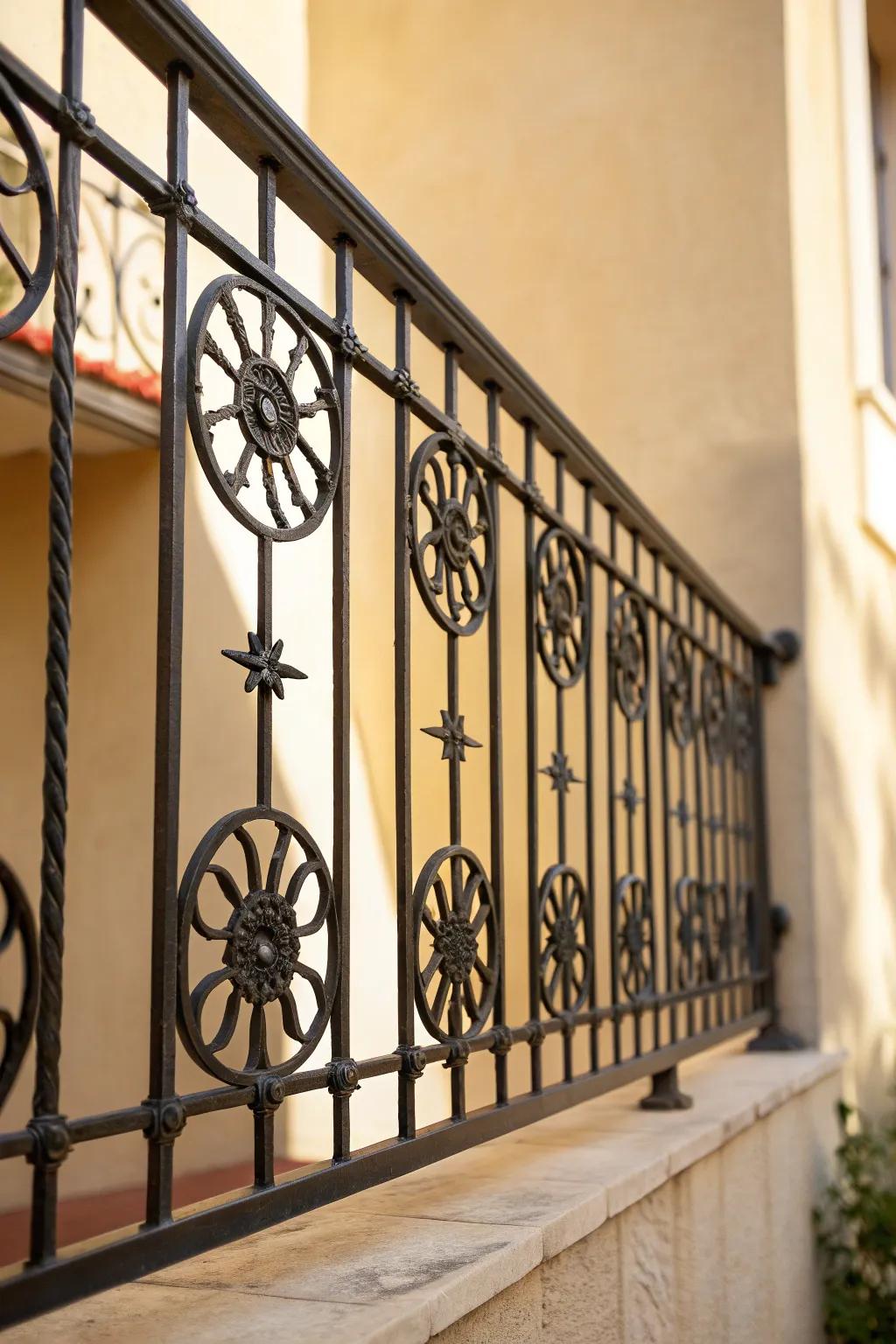 A simple repeating iron motif adds charm—ornate enough, still airy for small balconies.