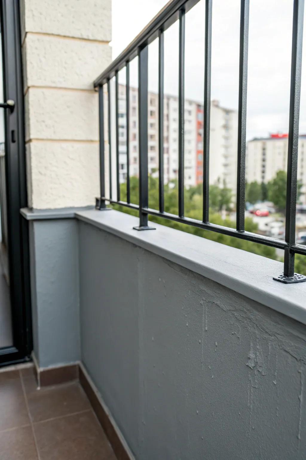 Cool gray balcony paint + black accents for a modern, urban look that feels like your living room.