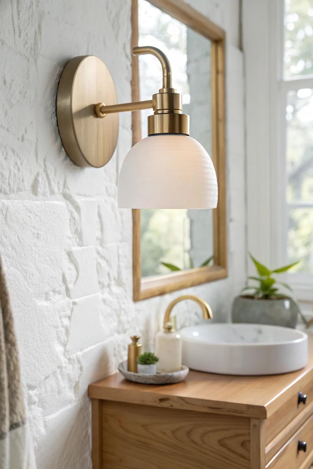 Mixed metals, one cohesive moment—warm brass with cool nickel for a collected bathroom glow.