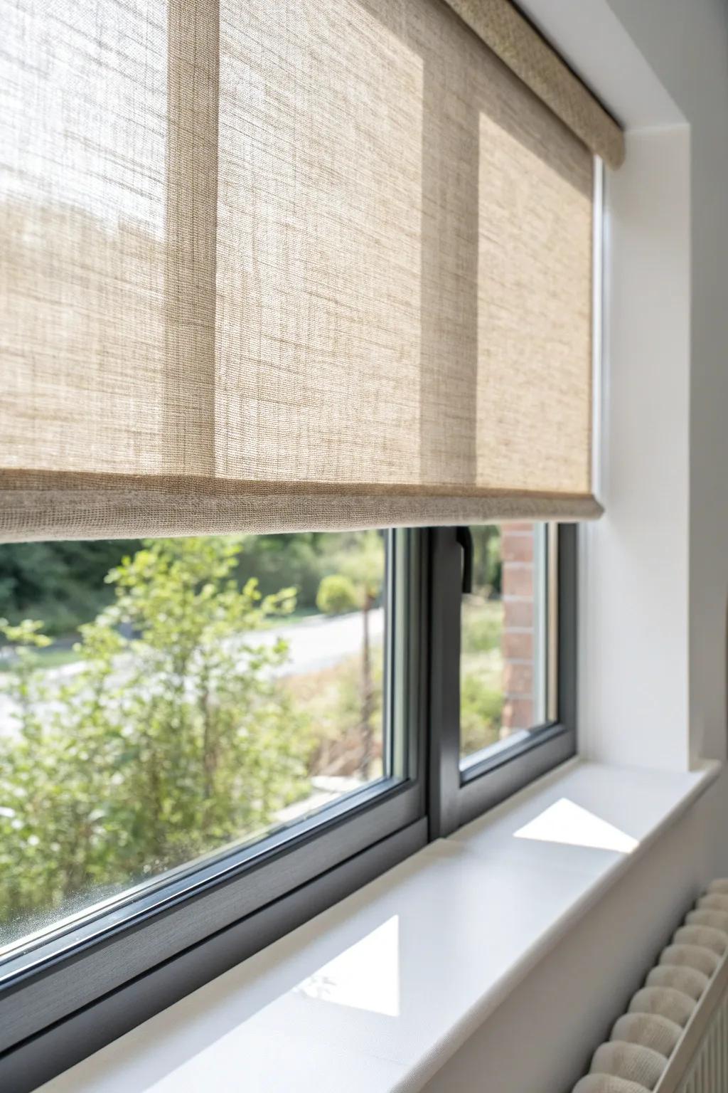 Roller shades vanish when raised—keep your bay window airy with privacy on demand.