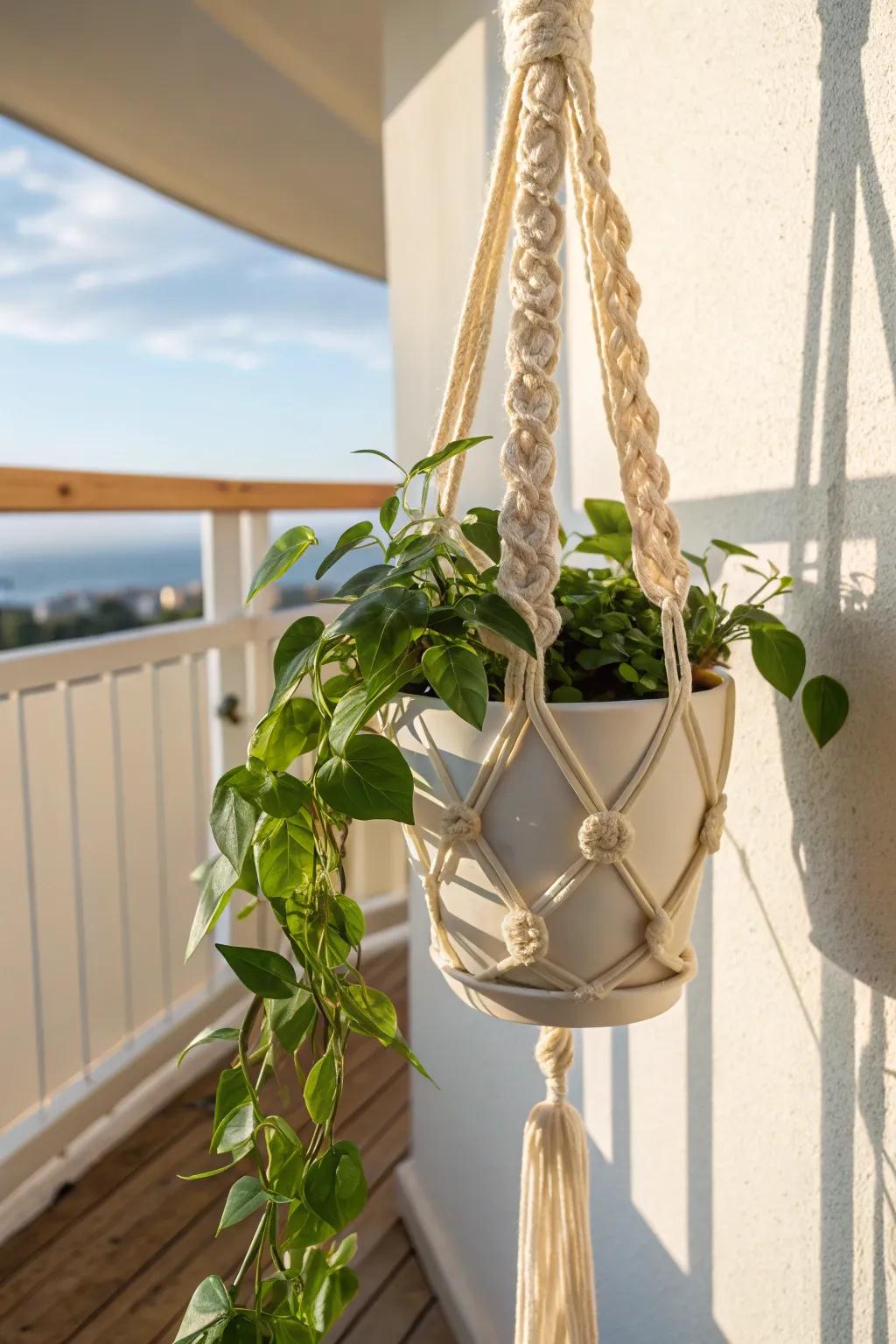 A single hanging planter brings balcony greenery to your view—without taking up any floor space.