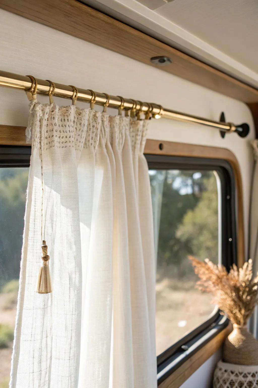 Slim tension rod curtains: zero drilling, instant polish, and easy off-center tweaks.
