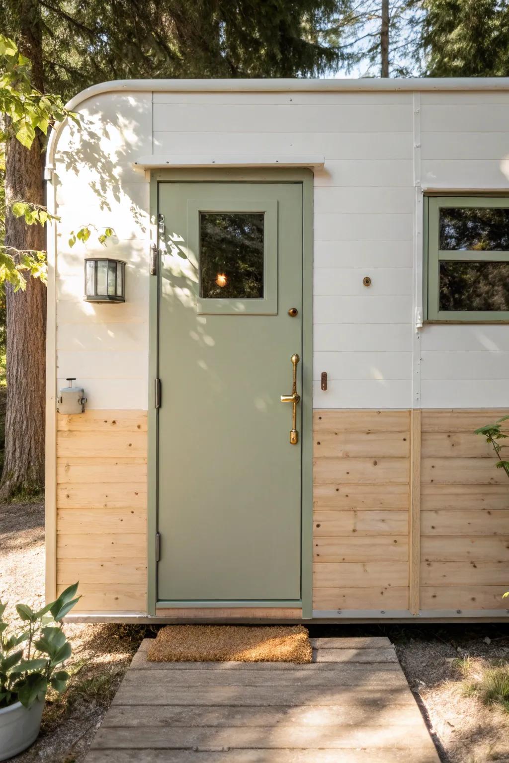 Two-tone camper door color blocking—darker base, lighter top—for a taller, styled look.