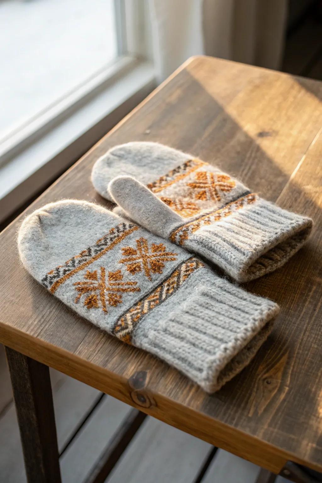 Cozy up in style with these eco-chic upcycled sweater mittens—perfect for a warm and charming holiday season.