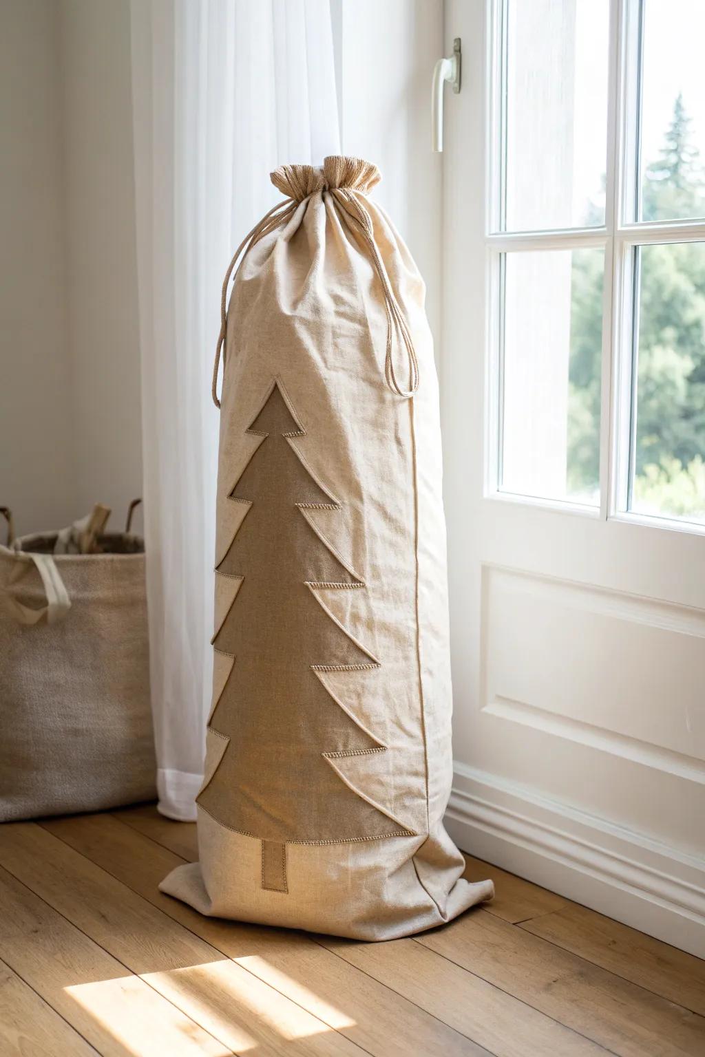 Keep tree sections tidy: tie, slide into a linen storage bag, and store dust-free in small closets.
