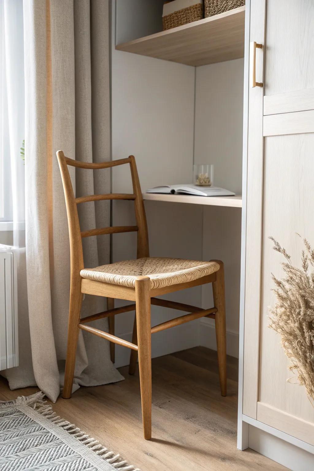 Swap bulky seating for a slim chair or backless stool that tucks away in seconds.