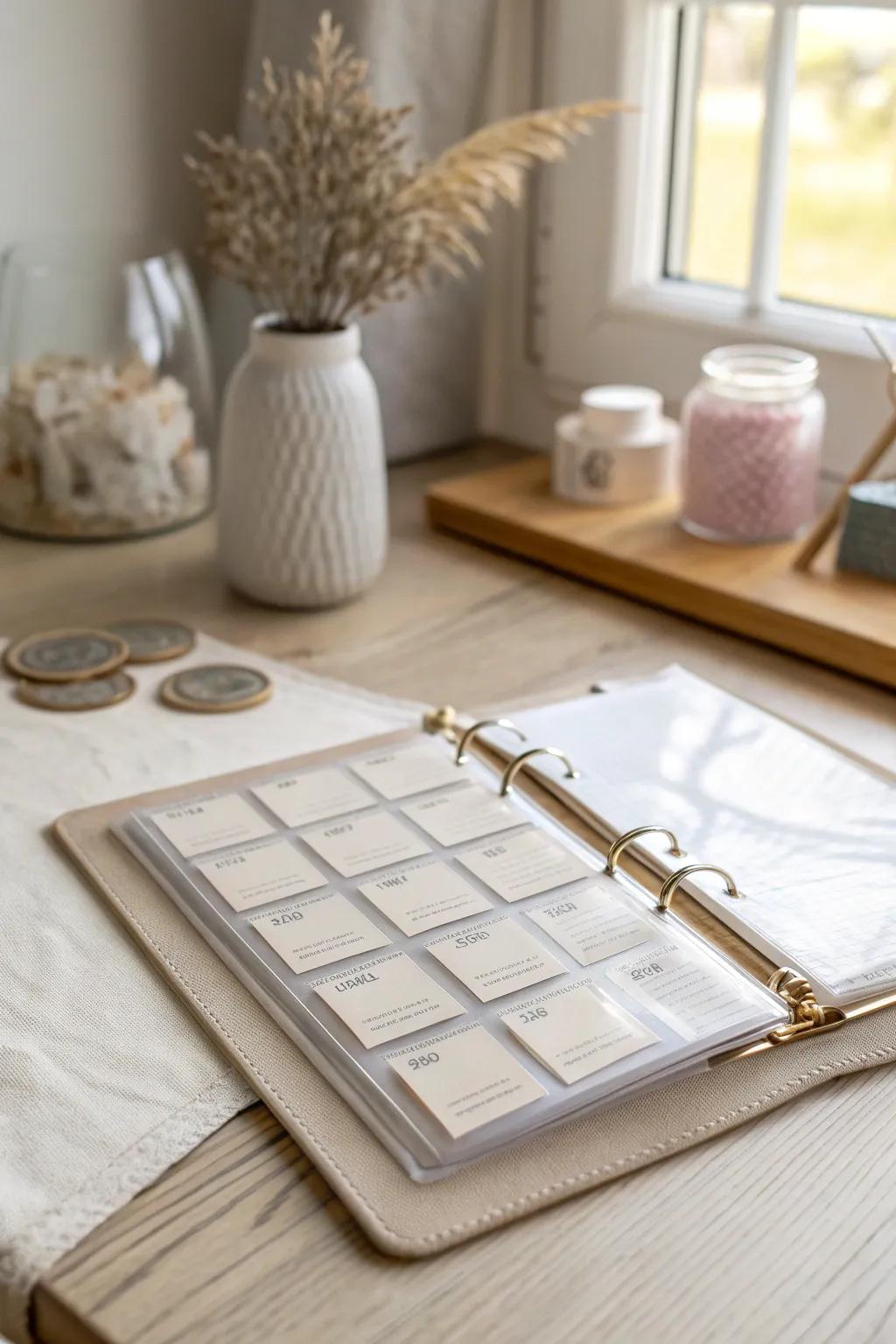 Slim binder pages keep your flipped coins organized—library vibes, zero clutter in small spaces.