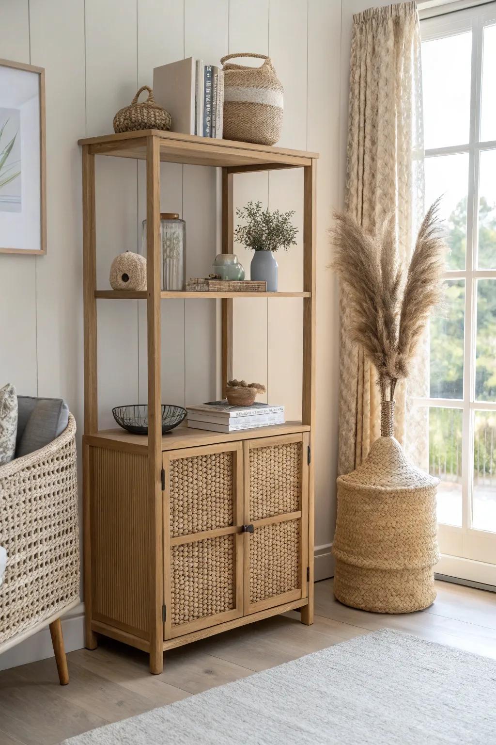 Half-height shelves: a light, airy divider that adds storage and a styled display surface.