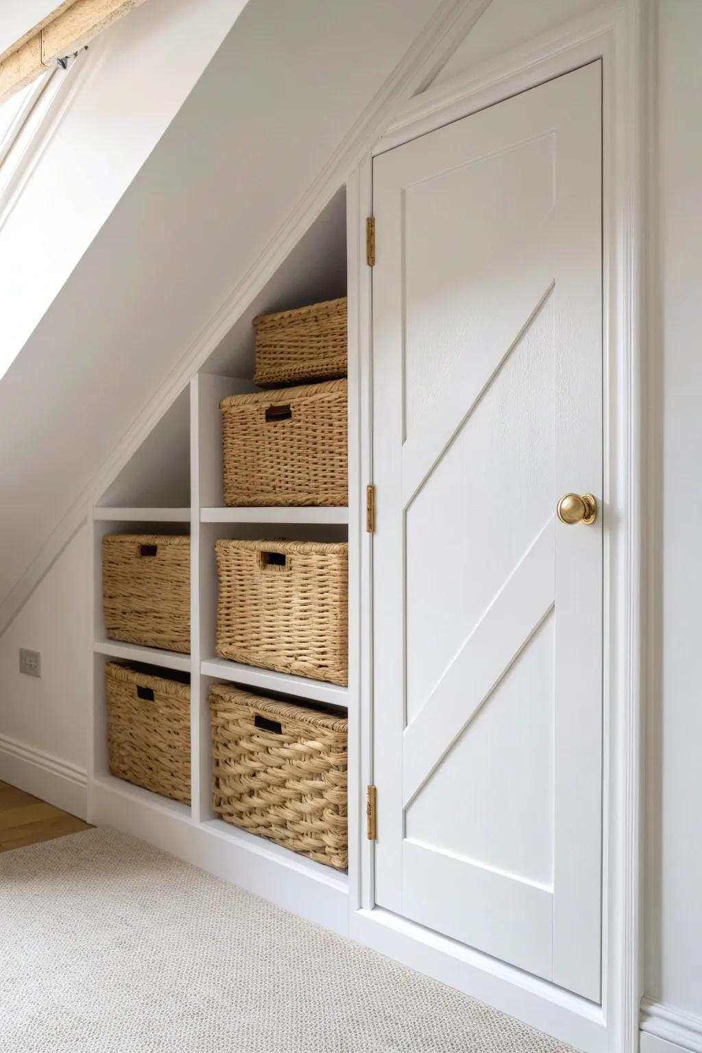 Make attic eaves work harder with a seamless knee-wall door that hides storage in style.