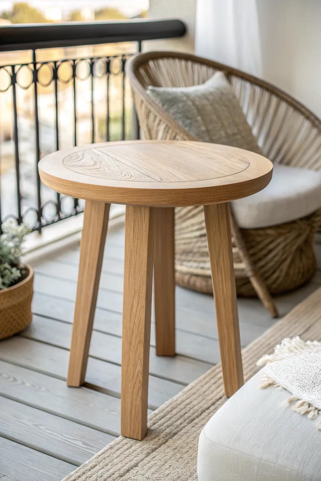 Tiny luxury for a small balcony: a slim side table that makes lounging feel effortless.