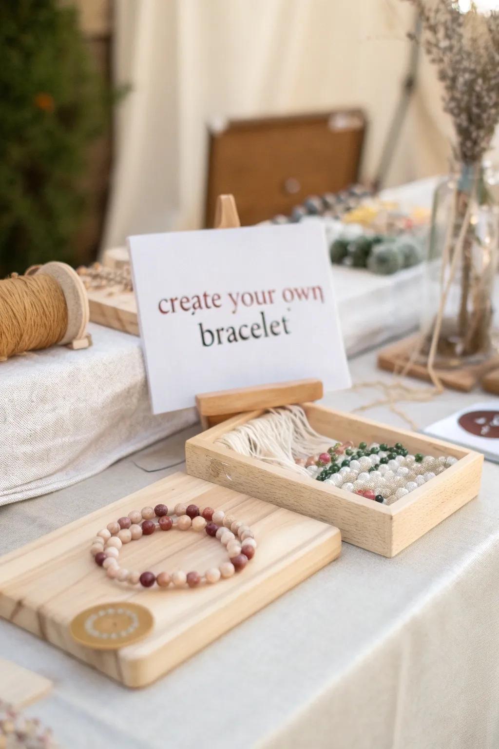 Engage your creativity at the 'Create Your Own Bracelet' station—where simplicity meets natural beauty.