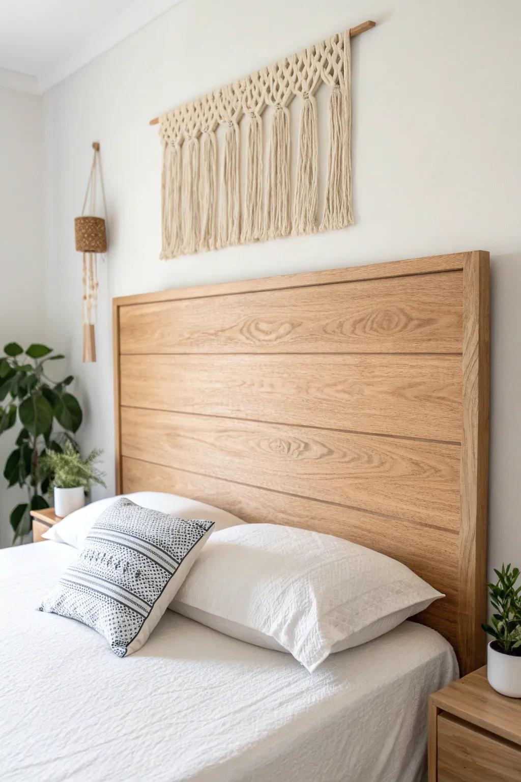 Elevate your bedroom with a floating wooden masterpiece that brings art and tranquility together.