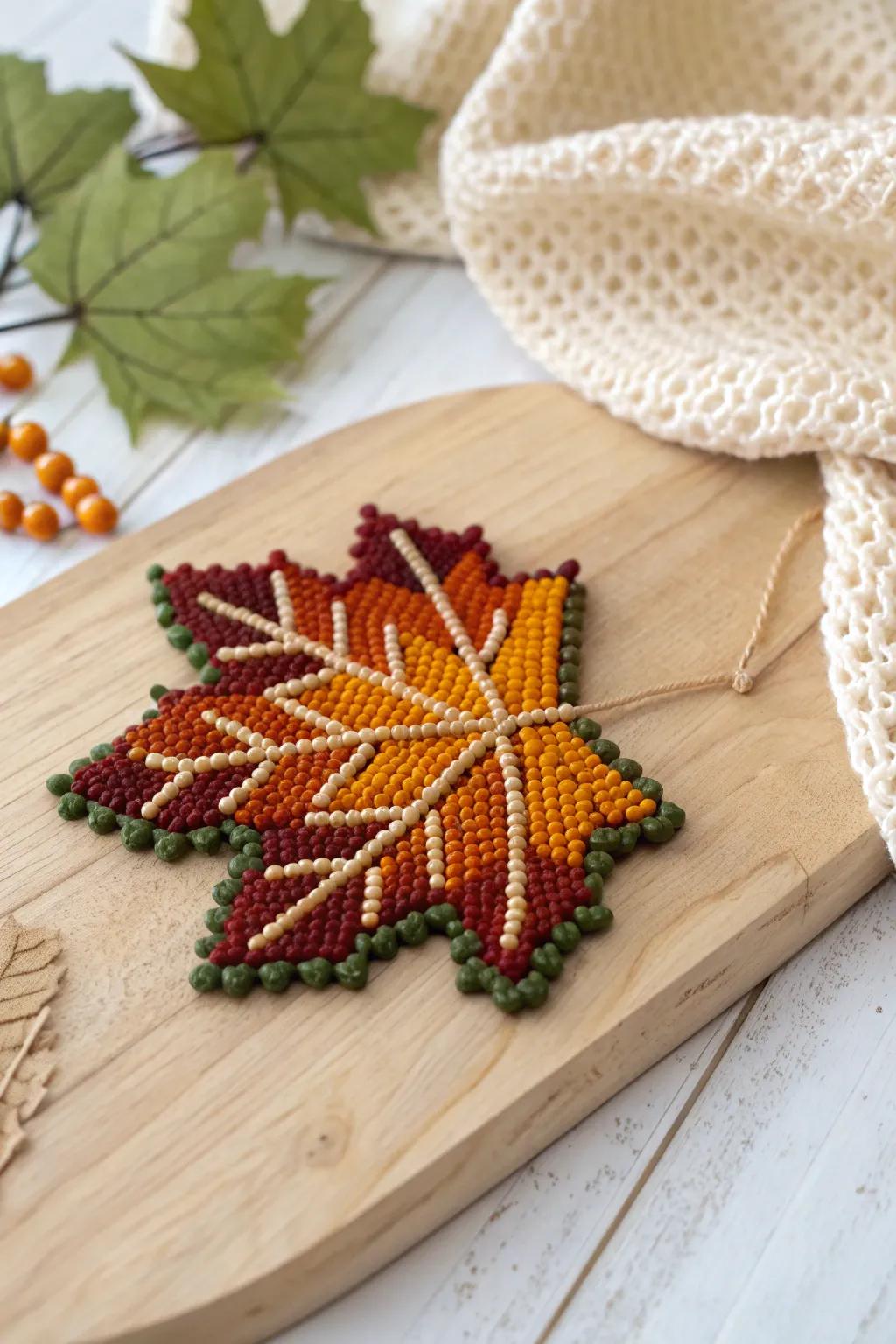 Embrace the cozy vibes of autumn with this charming leaf-inspired Perler bead coaster.