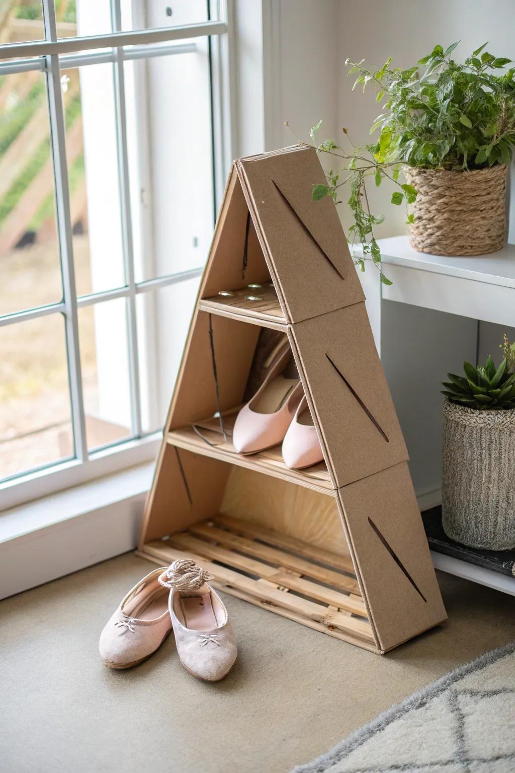 Step into elegance with this charming DIY angled shoe rack - a perfect blend of minimalism and creativity.
